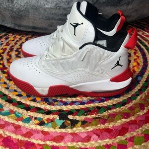 Jordan White, Red & Black High-Top Basketball Shoes